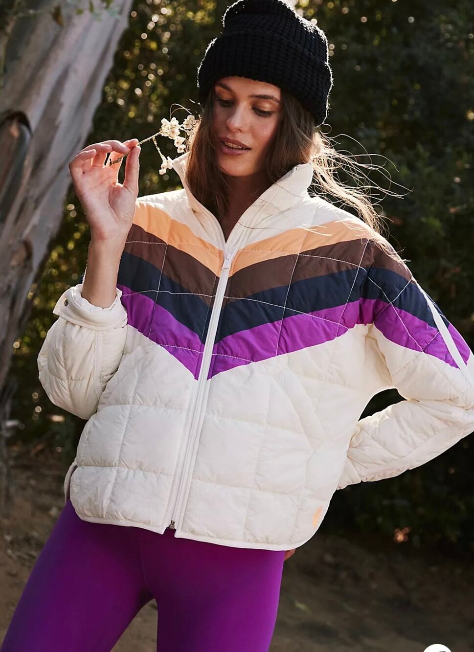 Free People X Hatch NWT Printed Puffer Full Zip Jacket Ivory Chevron size Small